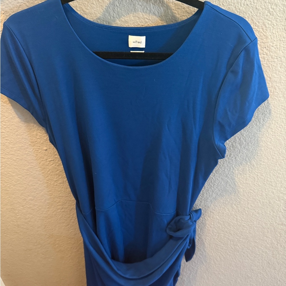 Wilfred Aritzia Lune Mini Wrap Dress XL royal blue Jersey Side Tie Short Sleeve